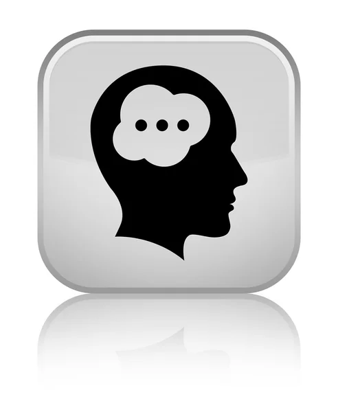 Brain head icon shiny white square button — Stock Photo, Image