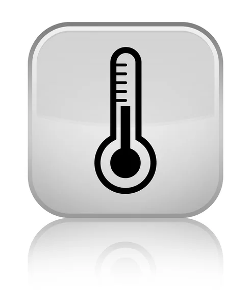 Ikon termometer mengkilap tombol persegi putih — Stok Foto