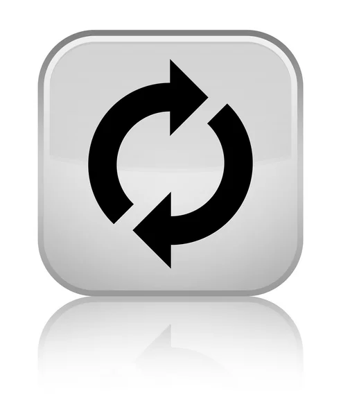 Ícone de atualização brilhante botão quadrado branco — Fotografia de Stock