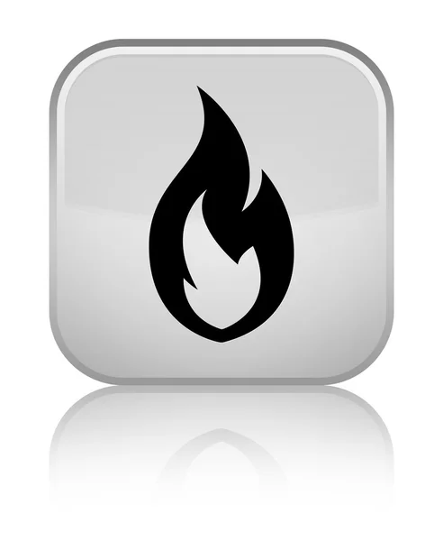 Ogień Płomień ikony błyszczący biały kwadratowy przycisk — Zdjęcie stockowe