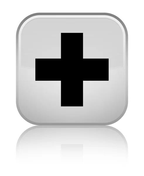 プラス アイコン光沢のある白い四角ボタン — ストック写真