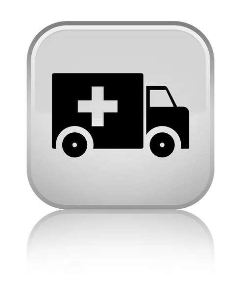 Ambulance icon shiny white square button — Stock Photo, Image