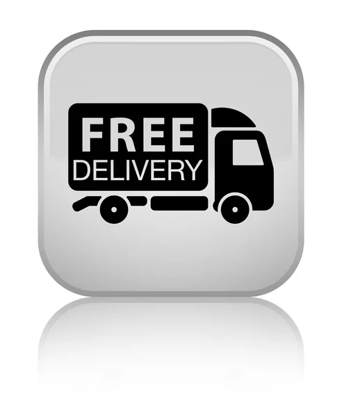 Consegna gratuita camion icona lucido pulsante quadrato bianco — Foto Stock