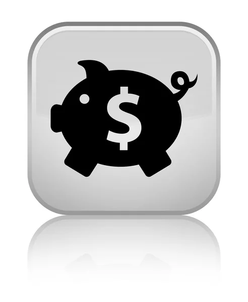 Piggy bank (dollar sign) icon shiny white square button — Stock Photo, Image