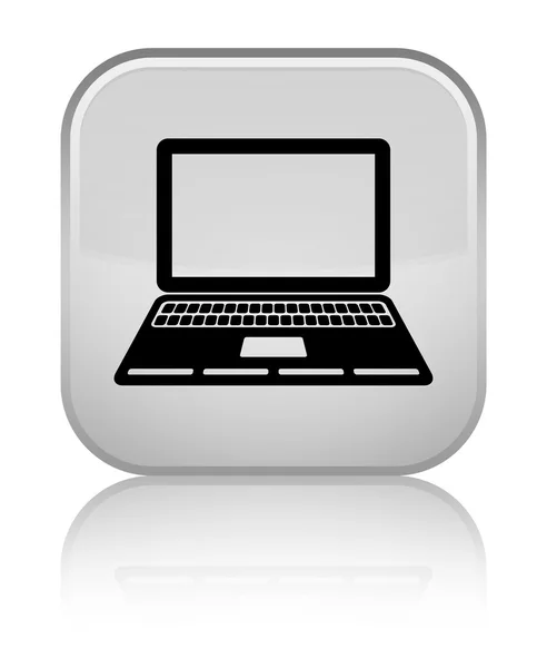 ノート パソコンのアイコン光沢のある白い四角ボタン — ストック写真