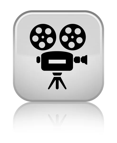 Icône de caméra vidéo brillant bouton carré blanc — Photo