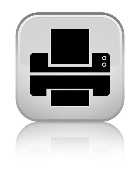 Ícone da impressora botão quadrado branco brilhante — Fotografia de Stock