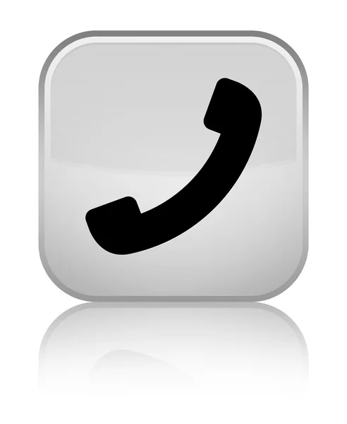 電話アイコン白い正方形の光沢のあるボタン — ストック写真