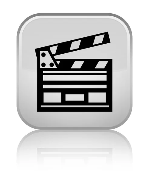 Піктограма кліпу кіно блискуча біла квадратна кнопка — стокове фото
