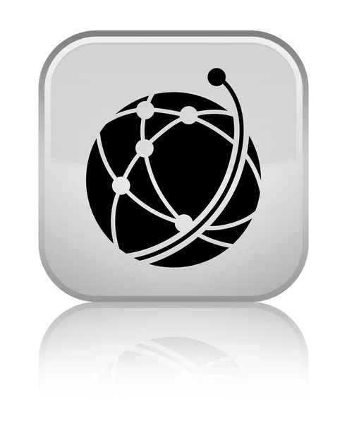 Küresel ağ kutsal kişilerin resmi parlak beyaz kare düğme — Stok fotoğraf