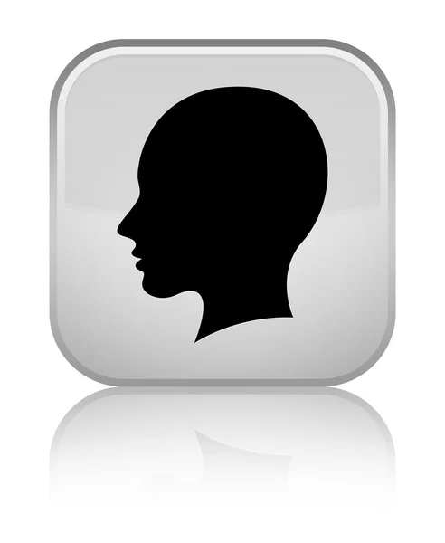 Head (female face) icon shiny white square button — Stock Photo, Image