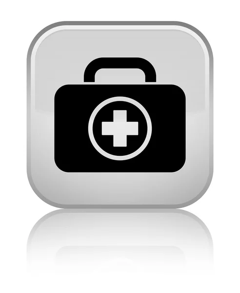 First aid kit icon shiny white square button — Stock Photo, Image