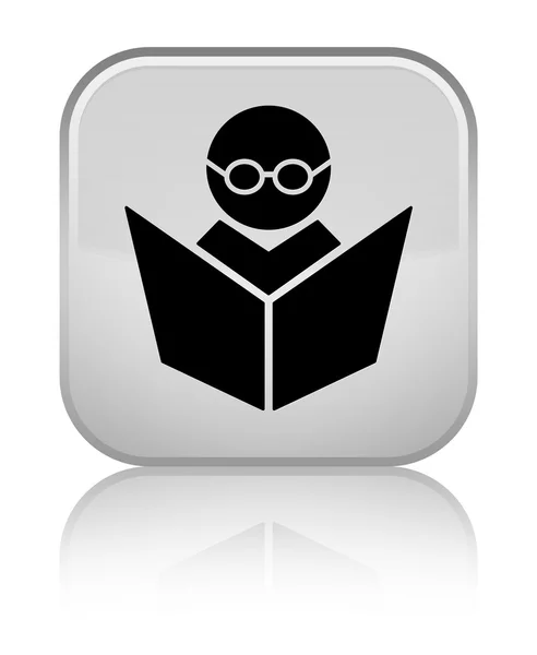 Elearning icon shiny white square button — Stock Photo, Image