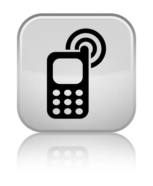 핸드폰 울리는 아이콘 빛나는 흰색 사각형 버튼 — 스톡 사진