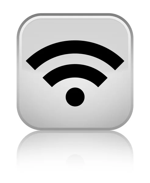 Icône Wifi brillant bouton carré blanc — Photo