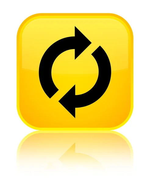 Ícone de atualização brilhante botão quadrado amarelo — Fotografia de Stock