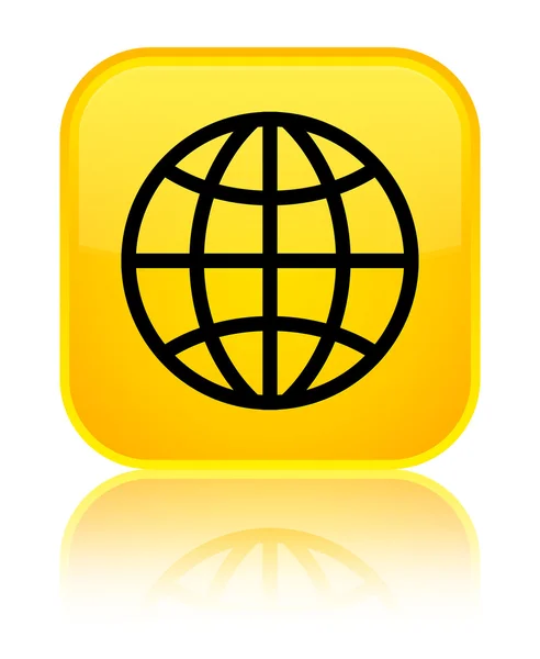 Ícone do mundo botão quadrado amarelo brilhante — Fotografia de Stock