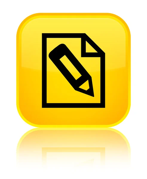 Pencil in page icon shiny yellow square button — Stock Photo, Image