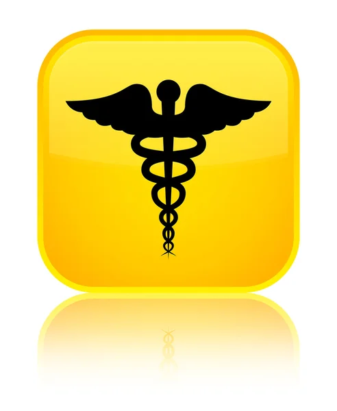 Ícone médico brilhante botão quadrado amarelo — Fotografia de Stock