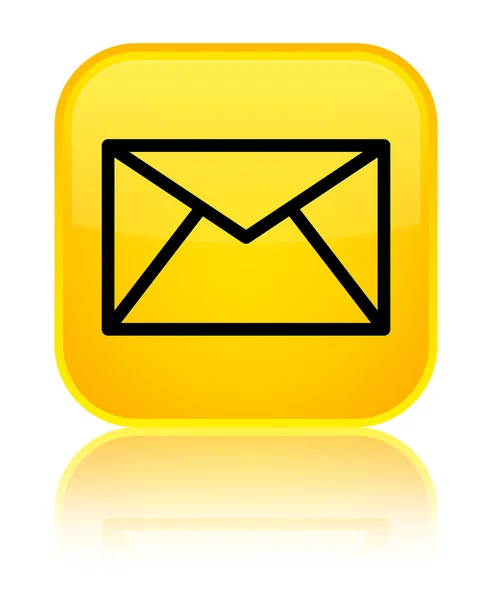 电子邮件图标闪亮的黄色方形按钮 — 图库照片