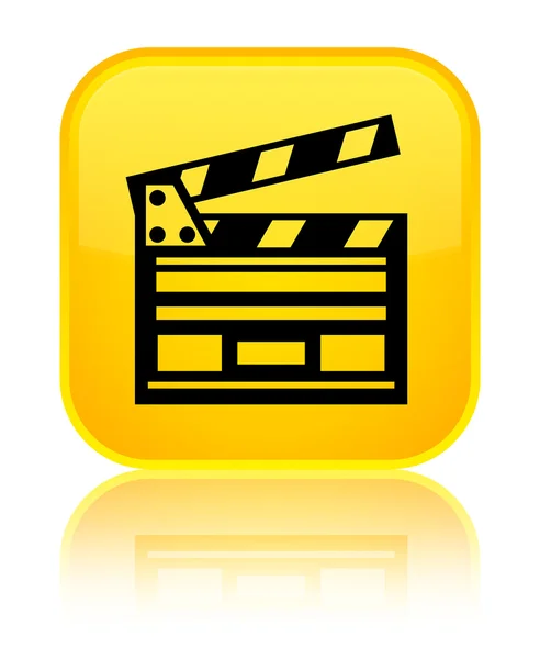 Ícone clipe de cinema brilhante botão quadrado amarelo — Fotografia de Stock