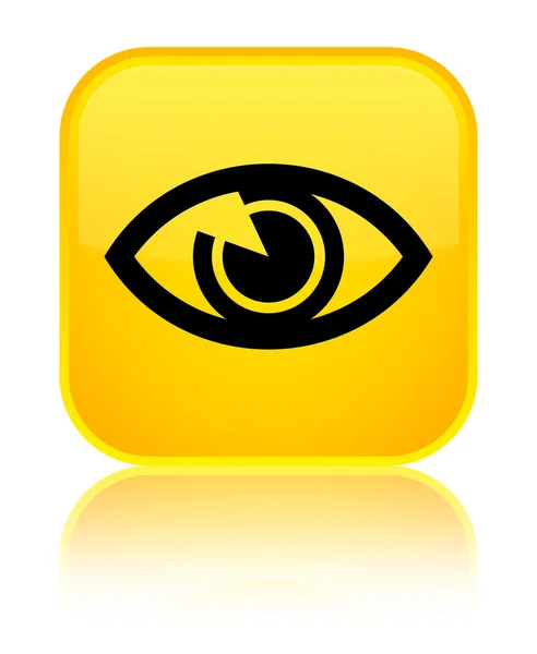 Icône des yeux brillant bouton carré jaune — Photo