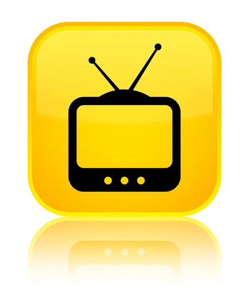 Telewizor ikony błyszczący żółty przycisk kwadratowy — Zdjęcie stockowe