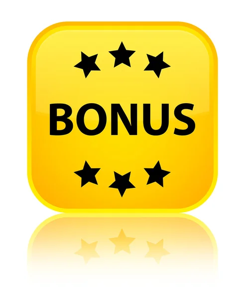 Bonus (hvězdičky) lesklý žlutý čtvercové tlačítko — Stock fotografie