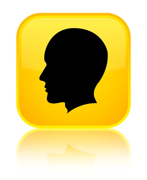 Head (male face) icon shiny yellow square button — Stock Photo, Image