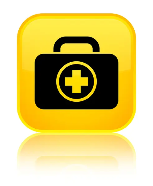 応急キット アイコン光沢のある黄色い四角ボタン — ストック写真