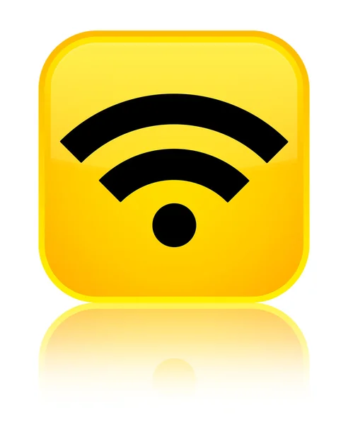 WiFi kutsal kişilerin resmi parlak sarı kare düğme — Stok fotoğraf
