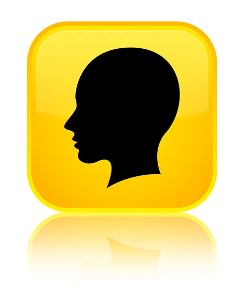 Head (female face) icon shiny yellow square button — Stock Photo, Image