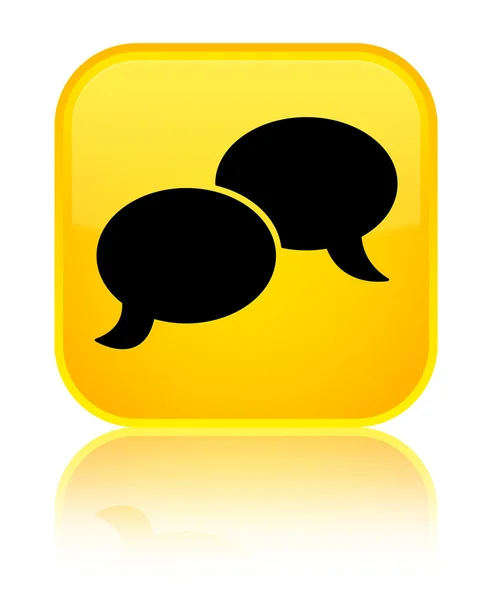 Chatten bubblan ikonen glänsande gula fyrkantiga knappen — Stockfoto