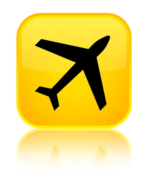 Plane icon shiny yellow square button — Stock Photo, Image