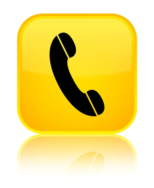 Icono del teléfono brillante botón cuadrado amarillo — Foto de Stock