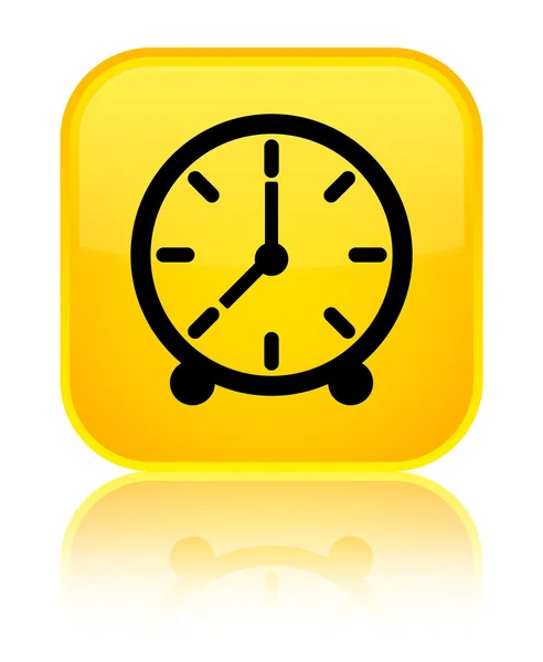 Icône de l'horloge brillant bouton carré jaune — Photo