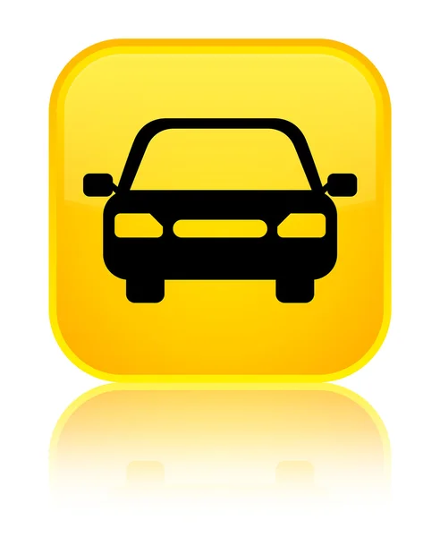 Icône de voiture brillant bouton carré jaune — Photo