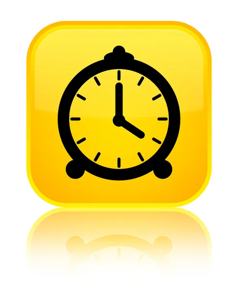 Alarm clock icon shiny yellow square button — Stock Photo, Image