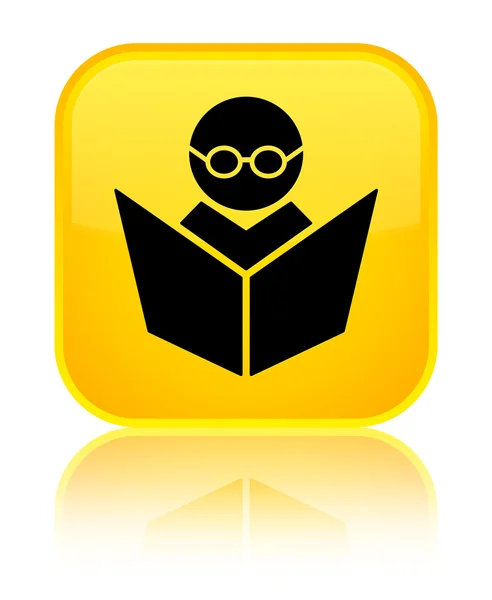 E-Öğrenim kutsal kişilerin resmi parlak sarı kare düğme — Stok fotoğraf