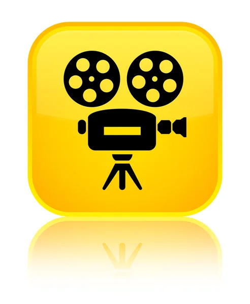 Icône de caméra vidéo brillant bouton carré jaune — Photo