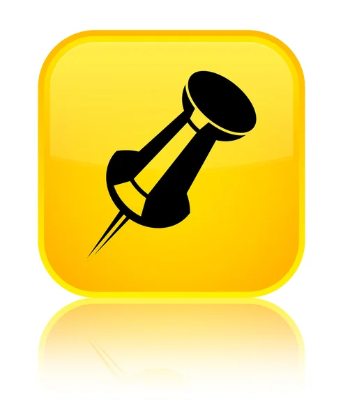푸시 핀 아이콘 반짝 노란색 사각형 버튼 — 스톡 사진
