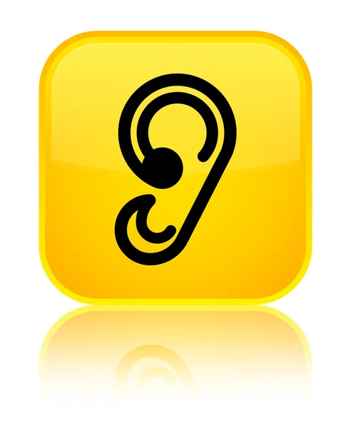 Ear icon shiny yellow square button — Stock Photo, Image