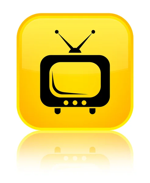 Icona TV pulsante quadrato giallo lucido — Foto Stock