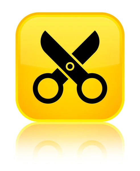 Nożyczki ikony błyszczący żółty przycisk kwadratowy — Zdjęcie stockowe