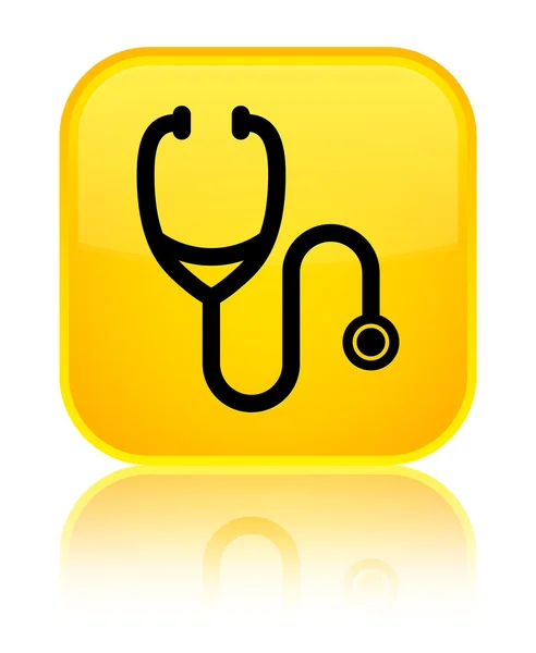 聴診器のアイコン光沢のある黄色の正方形ボタン — ストック写真