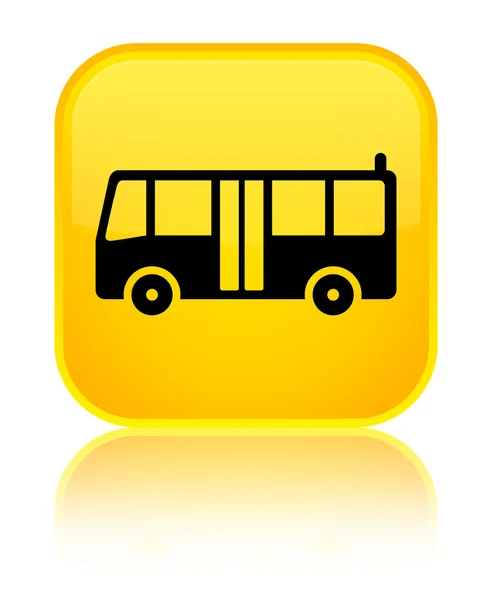 Icono del autobús brillante botón cuadrado amarillo — Foto de Stock