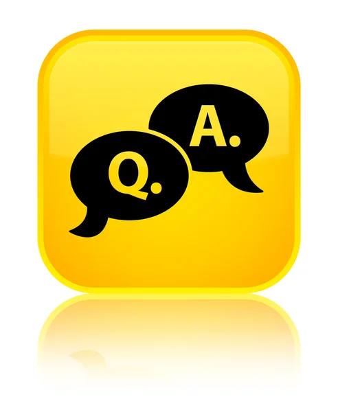 Pregunta respuesta burbuja icono brillante botón cuadrado amarillo — Foto de Stock