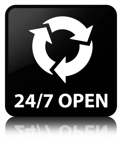 24 / 7 open black square button — стоковое фото