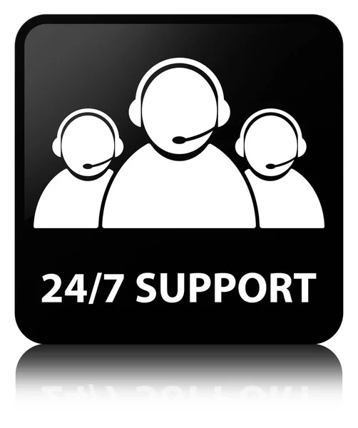 24/7 support (het pictogram van het team van het zorg van de klant) zwarte vierkante knop — Stockfoto