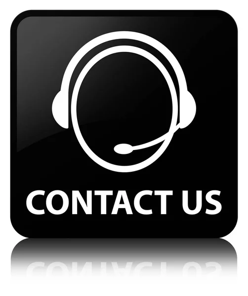 Зв'язатися з нами (піктограма обслуговування клієнтів) чорна квадратна кнопка — стокове фото